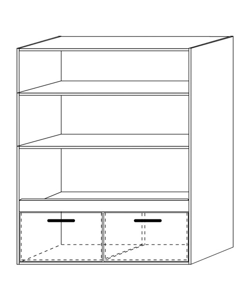 Regał z półkami i pojemnikami